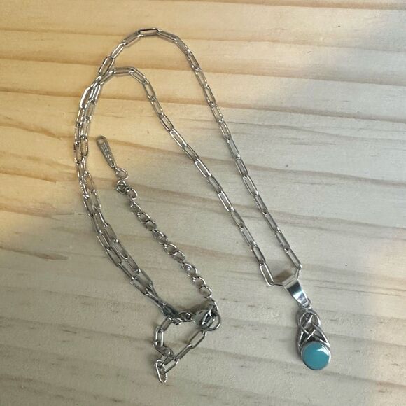 Sterling Silver Celtic Knot Pendant Necklace with Turquoise-Colored Stone - Picture 3 of 7